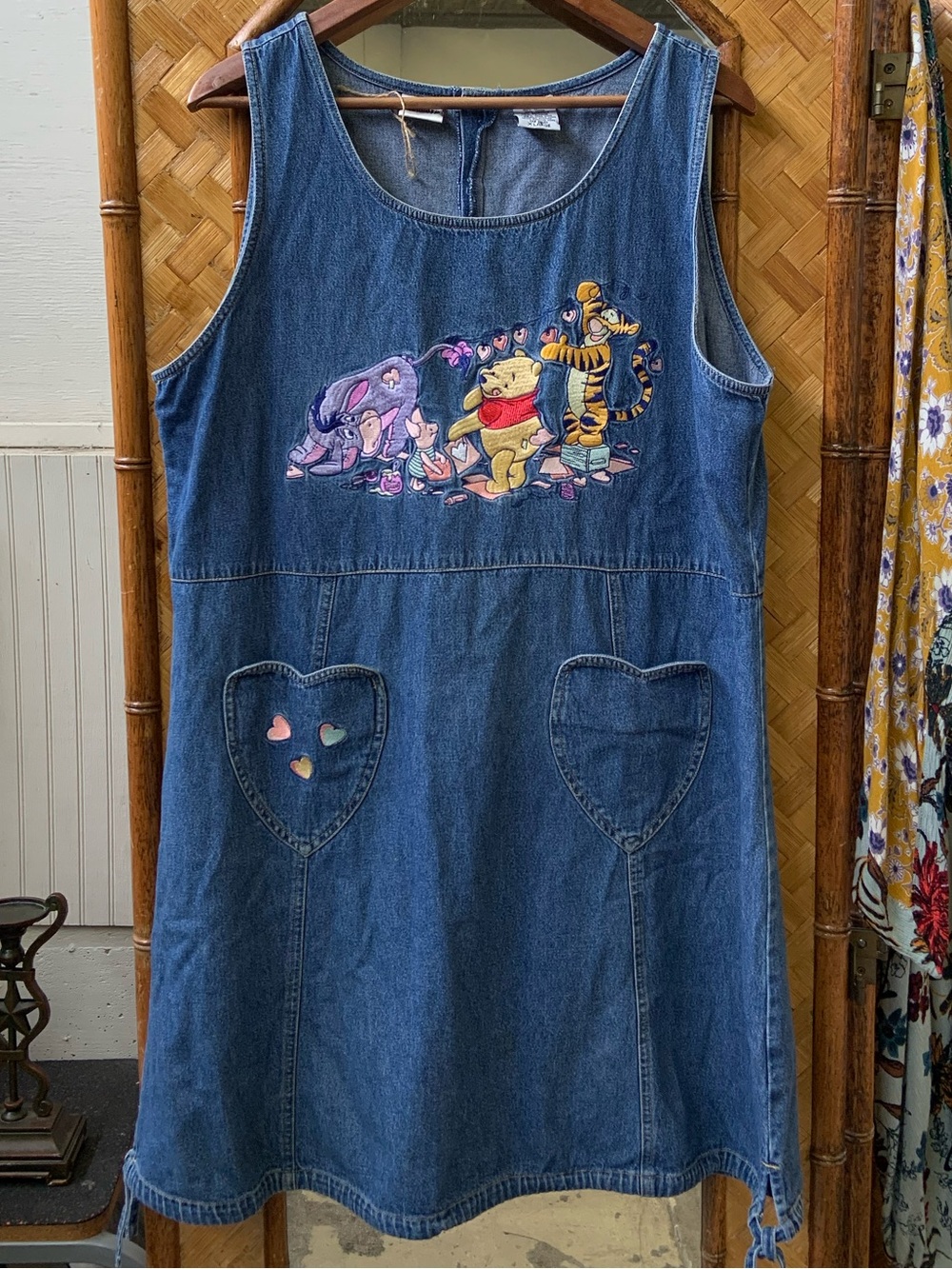 Vintage Disney Blue Denim Winnie the Pooh Heart Pocket Dress